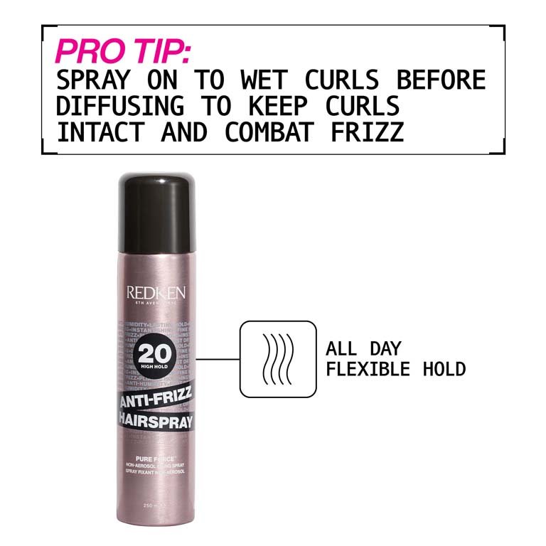 Anti-Frizz Hairspray should spray on wet curls before diffusing to keep curls intact and to combat frizz - Redken India