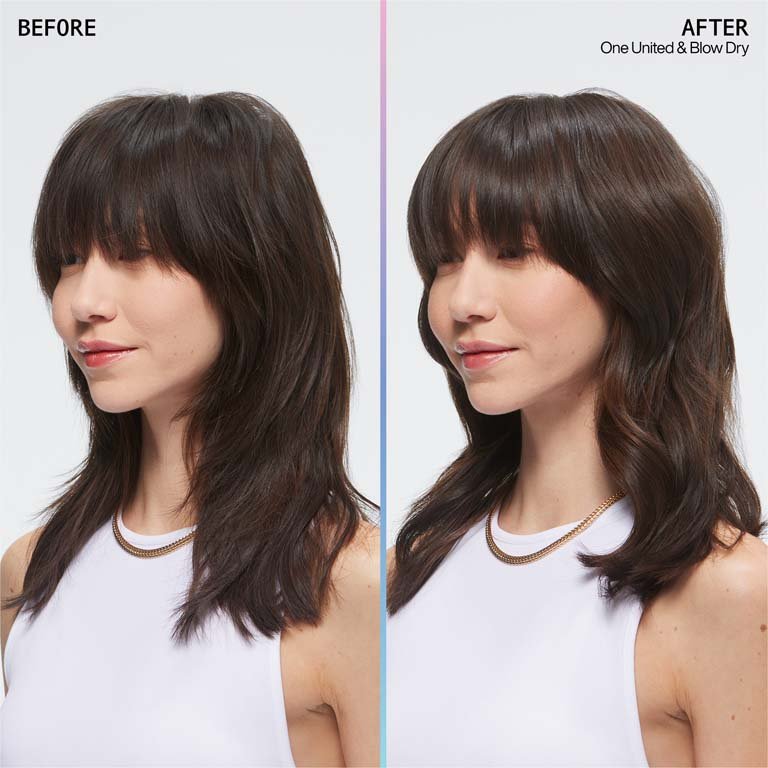 One United product effects on a woman with long hair - Redken India